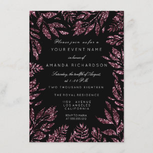 Burgund Bordeaux Schwarz Glitter Blätter Floral Ra Einladung