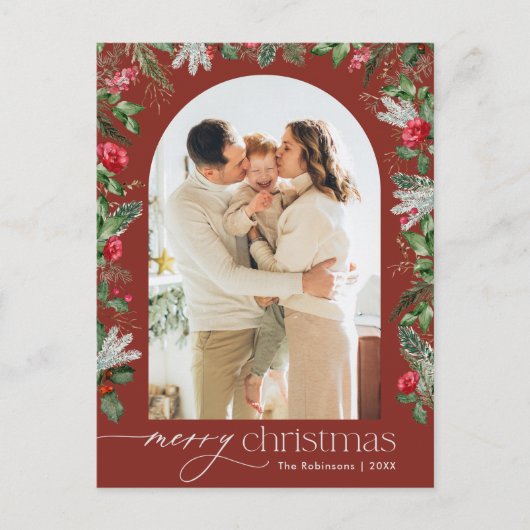 Burgund Botanischer Foto Weihnachtsfeiertag Postkarte (Vorderseite)