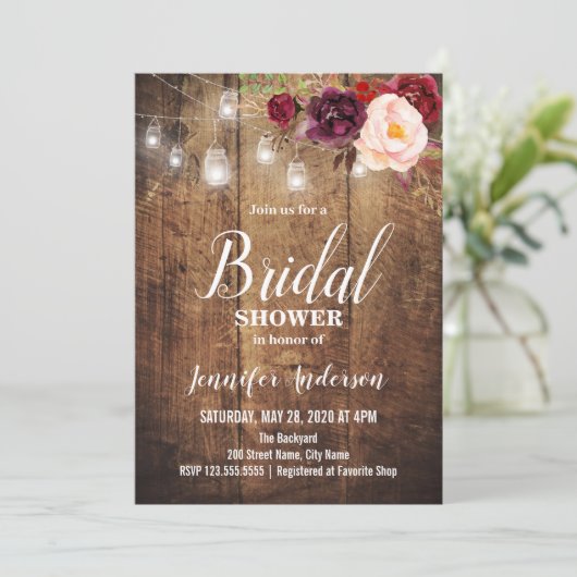 Burgund-Brautparty Einladung (Stehend Vorderseite)