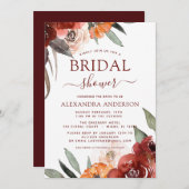 Burgund Brautparty Herbstfloral Einladung (Vorne/Hinten)