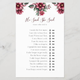 Burgund Brautparty sagte er sagte, sie sagte Spiel Flyer