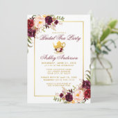 Burgund Brautparty Tee Party Gold Einladung (Stehend Vorderseite)