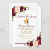 Burgund Brautparty Tee Party Gold Einladung FB (Vorne/Hinten)