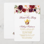 Burgund Brautparty Tee Party Gold Einladung R (Vorne/Hinten)