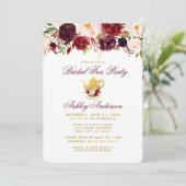 Burgund Brautparty Tee Party Gold Einladung R (Stehend Vorderseite)