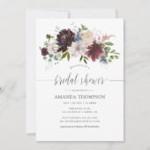 Burgund-Brautparty und Navy-Floral-Aquarell Einladung (Vorderseite)