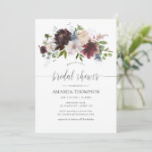 Burgund-Brautparty und Navy-Floral-Aquarell Einladung (Stehend Vorderseite)