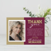 Burgund & Bronze Abschluss Foto Danke Karte (Stehend Vorderseite)