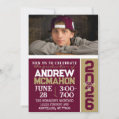 Burgund & Bronze Abschluss Foto Einladung (Vorderseite)