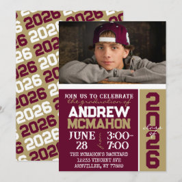 Burgund & Bronze Abschluss Foto Einladung