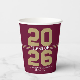 Burgund & Bronze Abschlussklasse personalisiert Pappbecher