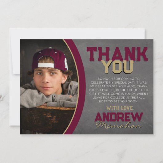 Burgund & Bronze Chalkboard Grad Danke Karte (Vorderseite)