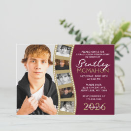 Burgund Bronze Foto Filmstrip Abschluss Collage Einladung