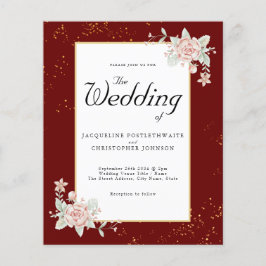 Burgund Budget Hochzeit Einladung Pink Peony Flyer