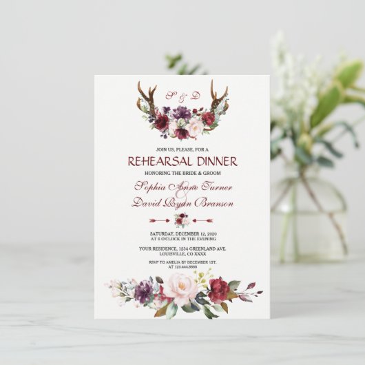 Burgund Burgund Blush Probe Abendessen Einladung (Stehend Vorderseite)