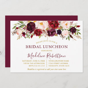 Burgund Burgund Floral Gold Bridal Luncheon Einladung