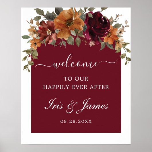 Burgund Burnt Orange Arch Wedding Willkommen Poster (Vorne)