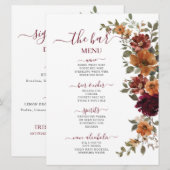 Burgund Burnt Orange Blumengetränke Bar Menükarte (Vorne/Hinten)