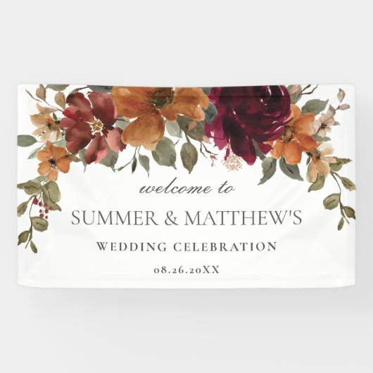 Burgund Burnt Orange Rust Floral Wedding Hintergru Banner (Horizontal)