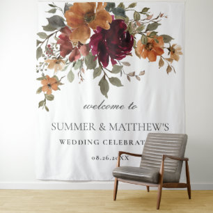 Burgund Burnt Orange Rust Floral Wedding Hintergru Wandteppich