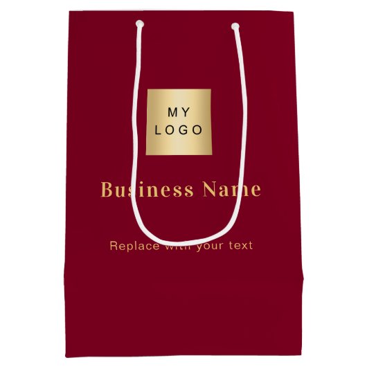 Burgund Business Logo Papier Einkaufstasche Mittlere Geschenktüte (Rückseite)