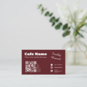 Burgund Café Geschäftskarten QR-Code-Design Visitenkarte (Stehend Vorderseite)