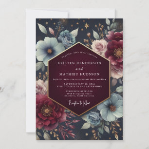 Burgund Celestial Bloom Hochzeit Einladung