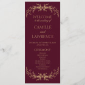 Burgund Champagne Toile Blumenrahmen Hochzeit Programm (Vorderseite)