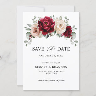 Burgund Champagner Elfenbein Mauve Rose Blumen Hoc Save The Date