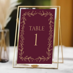 Burgund Champagner Toile Floral Rahmen Hochzeit Tischnummer