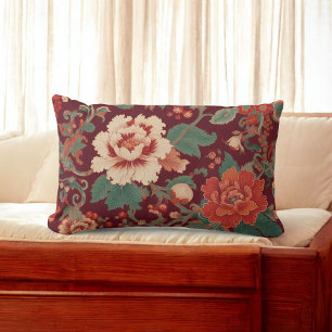 Burgund Chinamotive Antik floral Retro Vintage Lendenkissen