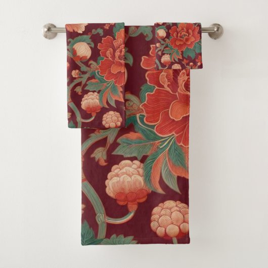 Burgund Chinoiserie Antiquitätenmuseum Florenz Badhandtuch Set (Insitu)