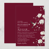 Burgund Chinoiserie Blumengarten Hochzeit Einladung (Vorne/Hinten)