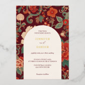 Burgund Chinoiserie Hochzeit Elegantes Klassisches Folieneinladung (Vorderseite)