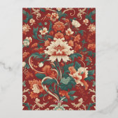 Burgund Chinoiserie Hochzeit Elegantes Klassisches Folieneinladung (Rückseite)