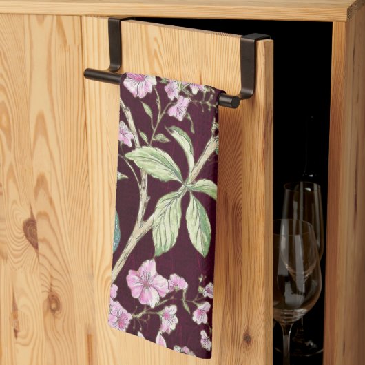 Burgund Chinoiserie Rodelbahn Geschirrtuch (Drittel gefaltet)