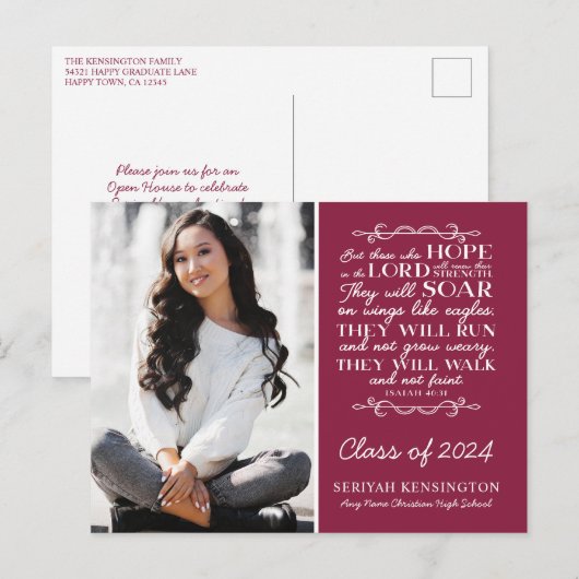 Burgund Christlicher Abschluss Verse Isaiah 40 Postkarte (Vorne/Hinten)