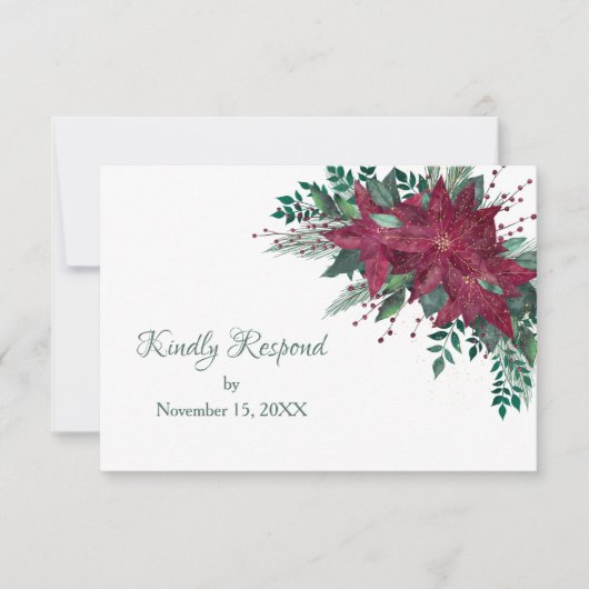 Burgund Christmas Poinsettia Wedding RSVP (Vorderseite)