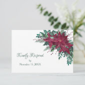 Burgund Christmas Poinsettia Wedding RSVP (Stehend Vorderseite)