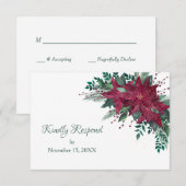 Burgund Christmas Poinsettia Wedding RSVP Karte (Vorne/Hinten)
