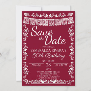 Burgund Cielito Lindo Geburtstags-Save-the-Date-Ka Einladung