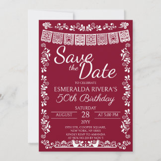 Burgund Cielito Lindo Geburtstags-Save-the-Date-Ka Einladung