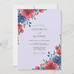 Burgund Cobalt Blütenhochzeit Einladung