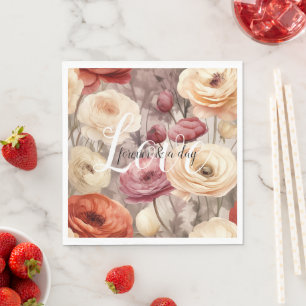 Burgund Cream Spring Flowers Hochzeitsstimmung Lie Serviette