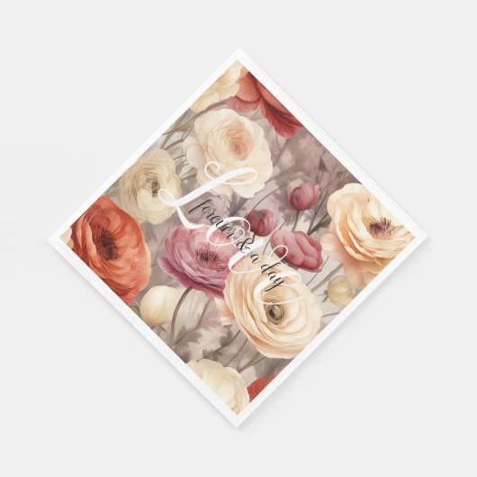 Burgund Cream Spring Flowers Hochzeitsstimmung Lie Serviette (Ecke)