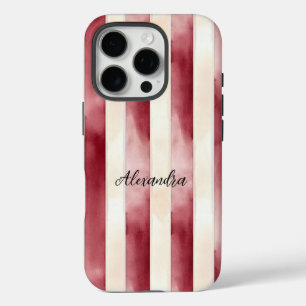 Burgund Cream Streifen iPhone 16 Pro Hülle