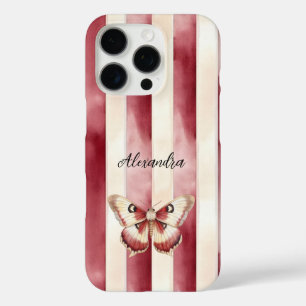 Burgund Cream Stripes Butterfly iPhone 16 Pro Hülle