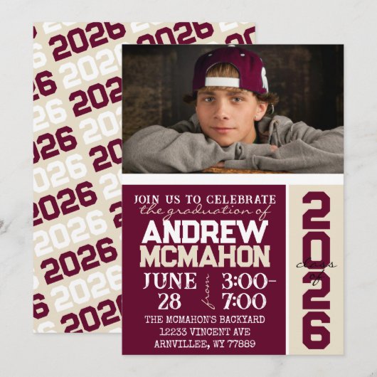 Burgund & Cream Tan Abschluss Foto Einladung (Vorne/Hinten)