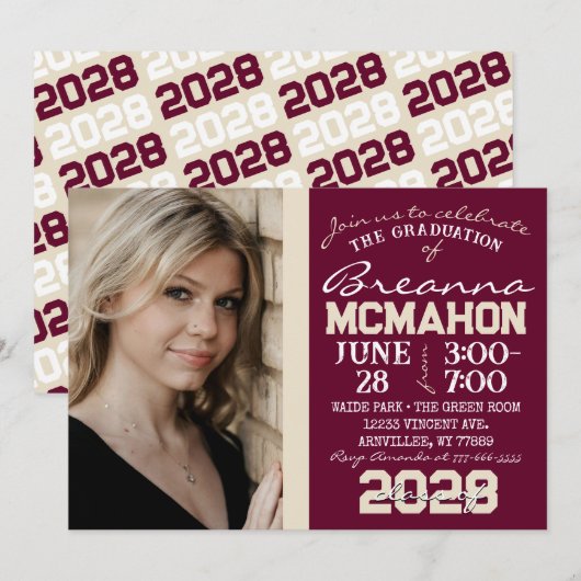 Burgund & Cream Tan Abschluss Foto Einladung (Vorne/Hinten)