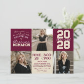 Burgund & Creme 3 Foto Abschluss Einladung (Stehend Vorderseite)